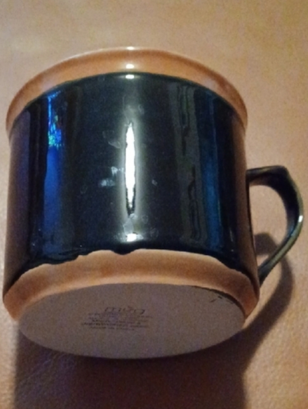 - Boston Warehouse Black Ceramic Mug with Tan Rim and Base